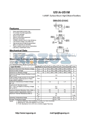 US1G datasheet - 1.0AMP. Surface Mount High Efficient Rectifiers