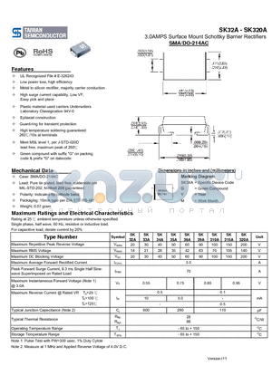 SK32A datasheet - 3.0AMPS Surface Mount Schottky Barrier Rectifiers