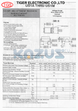 US1G datasheet - 1.0 AMP, HIGH EFFICIENT RECOVERY SURFACE MOUNT RECTIFIERS