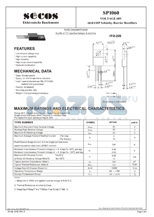 SP1060 datasheet - 10.0AMP Schottky Barrier Rectifiers