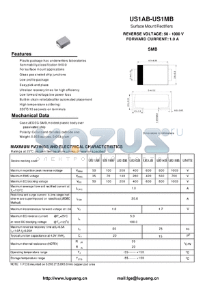 US1GB datasheet - Surface Mount Rectifiers