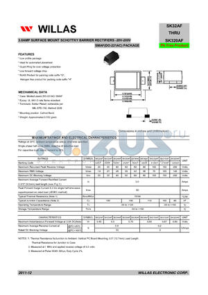 SK32AF datasheet - 3.0AMP SURFACE MOUNT SCHOTTKY BARRIER RECTIFIERS -20V-200V