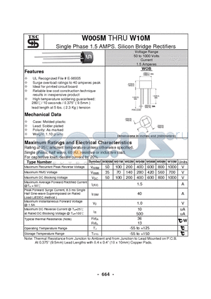 W01M datasheet - Single Phase 1.5 AMPS. Silicon Bridge Rectifiers