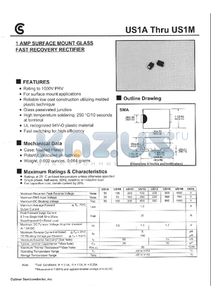 US1J datasheet - 1 AMP SURFACE MOUNT GLASS FAST RECOVERY RECTIFIER