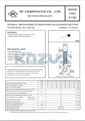 W01M datasheet - TECHNICAL SPECIFICATIONS OF SINGLE-PHASE SILICON BRIDGE RECTIFIER