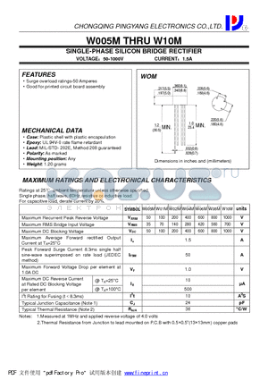 W01M datasheet - SINGLE-PHASE SILICON BRIDGE RECTIFIER