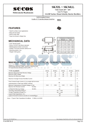 SK32LL datasheet - 3.0AMP Surface Mount Schottky Barrier Rectifiers