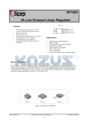 SP1085V-L datasheet - 3A Low Dropout Linear Regulator