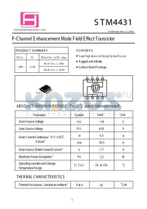 STM4431 datasheet - P -Channel E nhancement Mode F ield E ffect Transistor