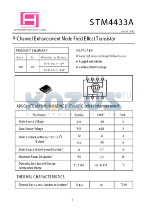 STM4433A datasheet - P-Channel E nhancement Mode Field Effect Transistor