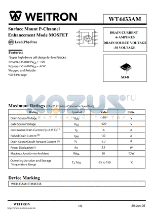 STM4433A datasheet - Surface Mount P-Channel Enhancement Mode MOSFET