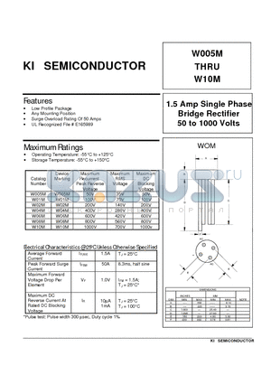 W01M datasheet - 1.5 Amp Single Phase Bridge Rectifier 50 to 1000 Volts