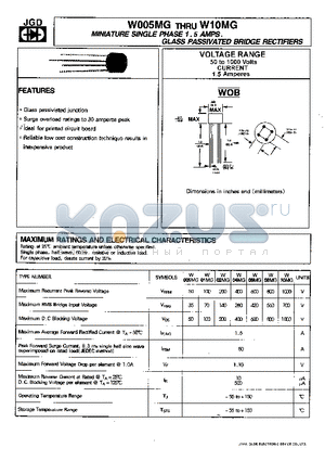 W01MG datasheet - MINIATURE SINGLE PHASE 1.5 AMPS. GLASS PASSIVATED BRIDGE RECTIFIERS