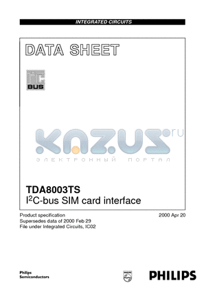 TDA8003TS datasheet - I2C-bus SIM card interface