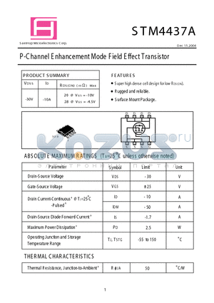 STM4437A datasheet - P-Channel E nhancement Mode Field Effect Transistor