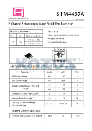 STM4439A datasheet - P-Channel E nhancement Mode Field Effect Transistor