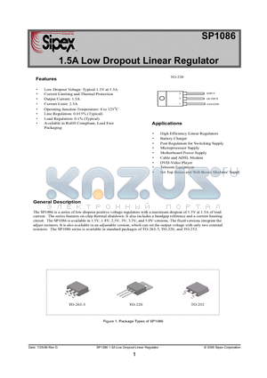 SP1086V-L-1-5 datasheet - 1.5A Low Dropout Linear Regulator