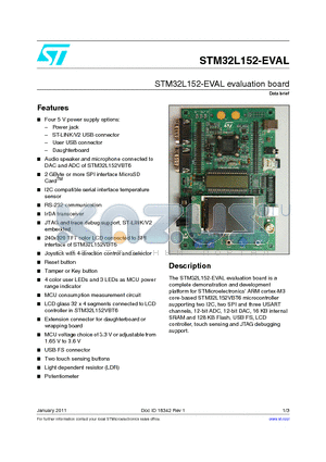 STM32L152-EVAL datasheet - STM32L152-EVAL evaluation board