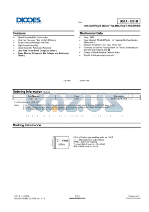 US1J-13-F datasheet - 1.0A SURFACE MOUNT ULTRA-FAST RECTIFIER