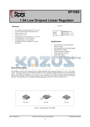 SP1086 datasheet - 1.5A Low Dropout Linear Regulator