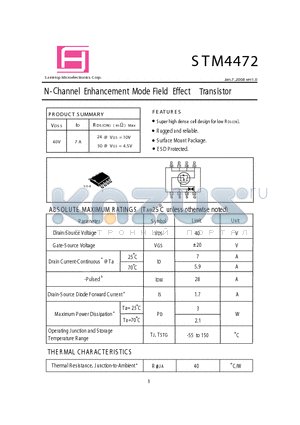 STM4472 datasheet - N- hannel nhancement Mode Field Effect Transistor