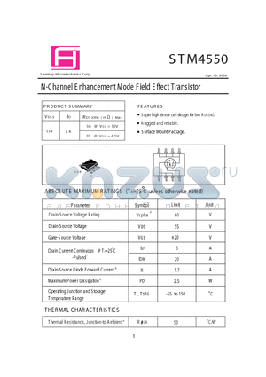 STM4550 datasheet - N-Channel E nhancement Mode Field Effect Transistor