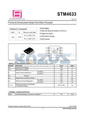 STM4633 datasheet - P-Channel Enhancement Mode Field Effect Transistor