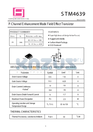 STM4639 datasheet - P-Channel E nhancement Mode Field Effect Transistor