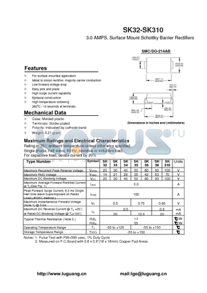 SK33 datasheet - 3.0 AMPS. Surface Mount Schottky Barrier Rectifiers
