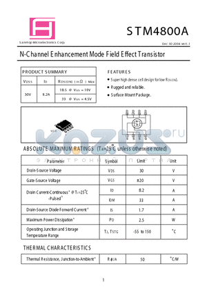 STM4800A datasheet - N-Channel E nhancement Mode Field Effect Transistor