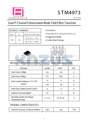STM4973 datasheet - Dual P -Channel E nhancement Mode F ield E ffect Transistor