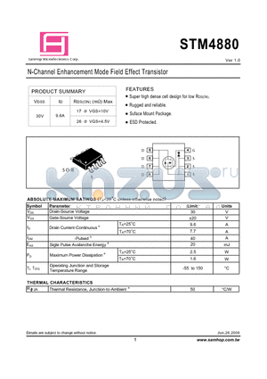 STM4880 datasheet - N-Channel Enhancement Mode Field Effect Transistor