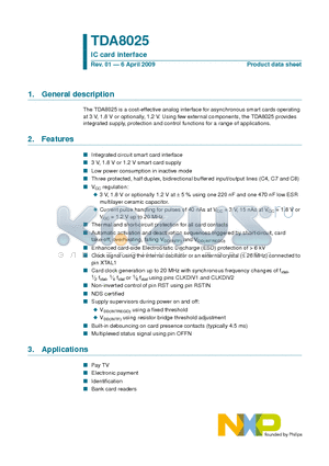 TDA8025 datasheet - IC card interface