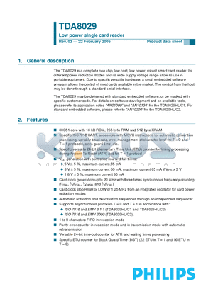 TDA8029 datasheet - Low power single card reader