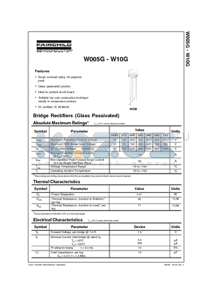 W02G datasheet - Bridge Rectifiers (Glass Passivated)
