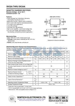 SK33A datasheet - SCHOTTKY BARRIER RECTIFIER