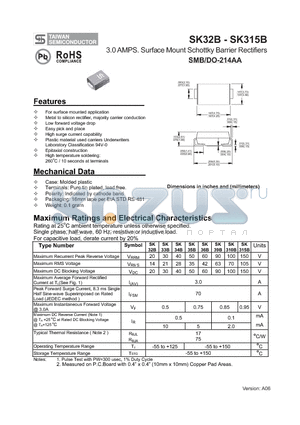 SK33B datasheet - 3.0 AMPS. Surface Mount Schottky Barrier Rectifiers