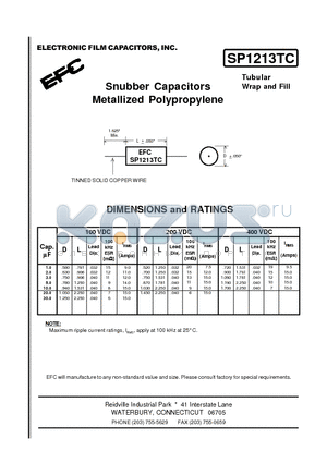 SP1213TC datasheet - Snubber Capacitors Metallized Polypropylene