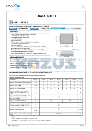 SK33E datasheet - SURFACE MOUNT SCHOTTKY BARRIER RECTIFIER