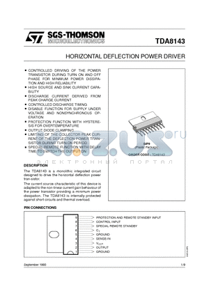 TDA8143 datasheet - HORIZONTAL DEFLECTION POWER DRIVER