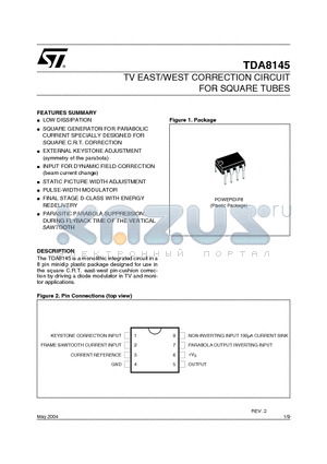 TDA8145 datasheet - TV EAST/WEST CORRECTION CIRCUIT FOR SQUARE TUBES