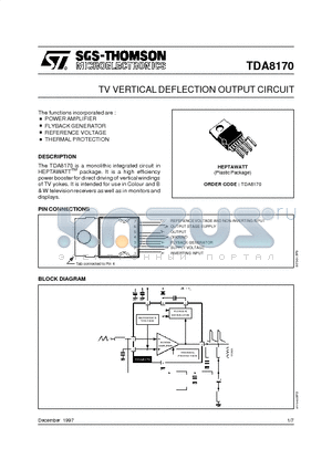 TDA8170 datasheet - TV VERTICAL DEFLECTION OUTPUT CIRCUIT