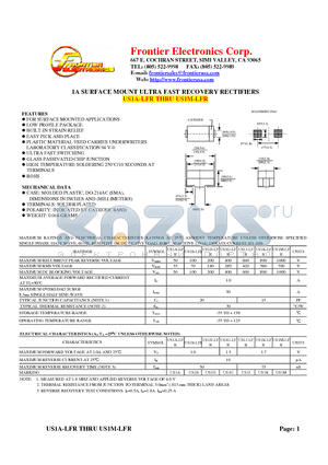 US1M-LFR datasheet - 1A SURFACE MOUNT ULTRA FAST RECOVERY RECTIFIERS