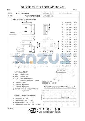 SP1305R47YL datasheet - SHIELDED SMD POWER INDUCTOR