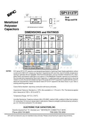 SP1313TF datasheet - Metallized Polyester Capacitors