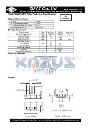 SP13803 datasheet - SAW Filter Technical Specification