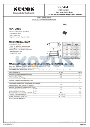 SK34AL datasheet - 3.0AMP Surface Mount Schottky Barrier Rectifiers