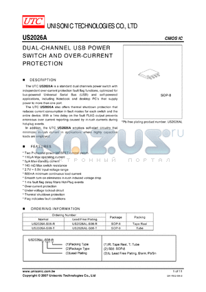 US2026A-S08-R datasheet - DUAL-CHANNEL USB POWER SWITCH AND OVER-CURRENT PROTECTION