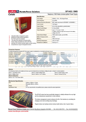 SP1422/BMS datasheet - Telephony 1000 Watts Uninterruptible Power Supply