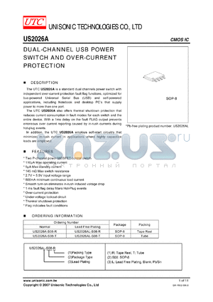 US2026A-S08-T datasheet - DUAL-CHANNEL USB POWER SWITCH AND OVER-CURRENT PROTECTION